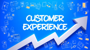 Customer Experience Drawn On Blue Wall.